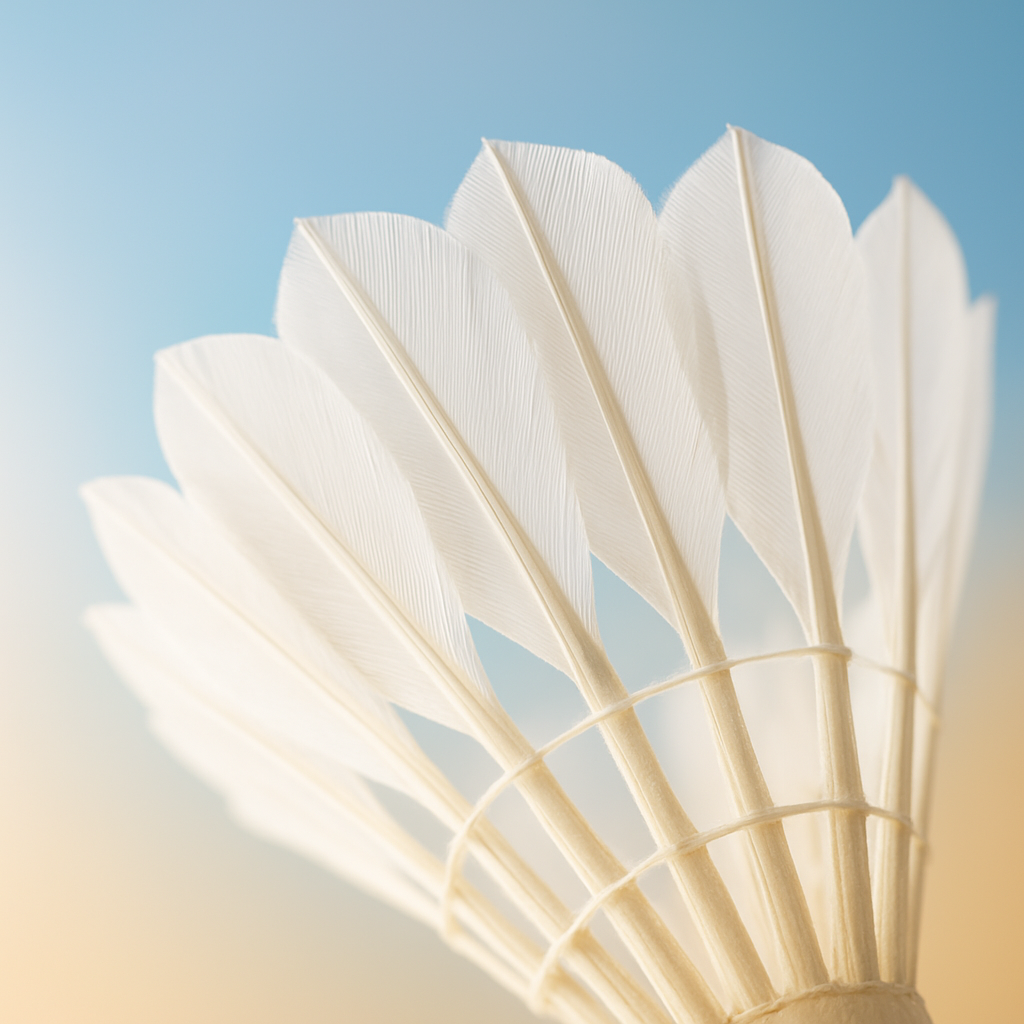 Primer plano artístico de las plumas de una volante de bádminton
